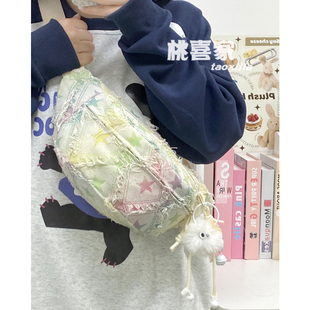 ins胸包女日系运动百搭休闲牛仔布星星格子斜挎包彩色渐变腰包男