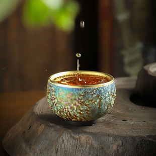 黄金盏鎏金建盏鎏银杯复古茶杯陶瓷家用茶具主人杯茶盏个人杯茶碗