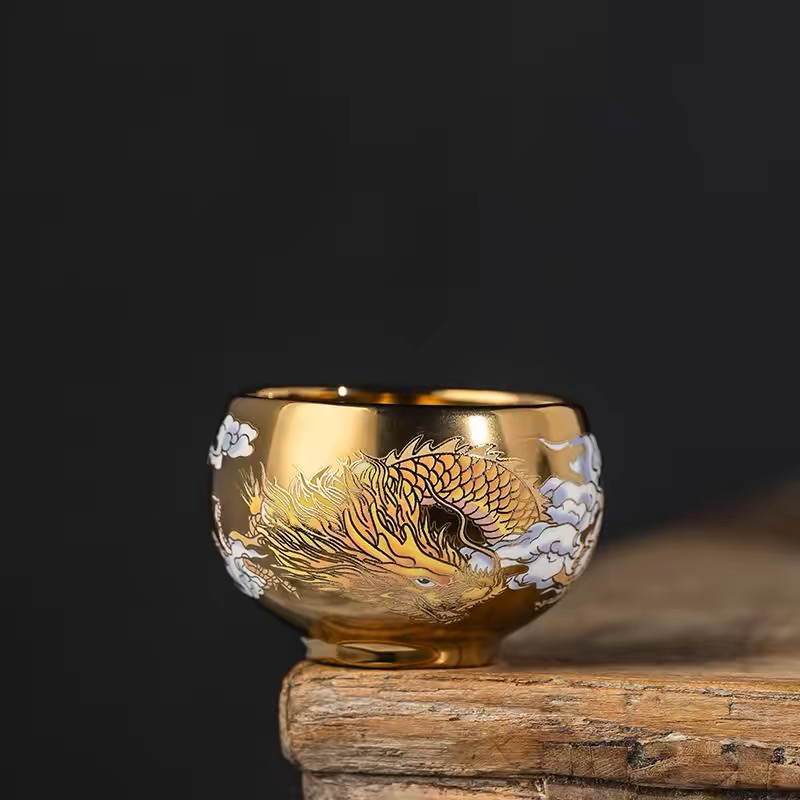 鎏金鎏银开窑龙杯茶杯主人杯高端