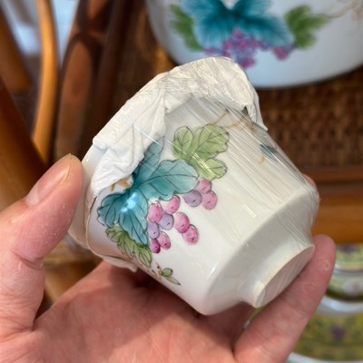 潮州功夫茶具整套 手绘葡萄花鸟纹陶瓷蛋壳杯 摹古老式工夫茶船