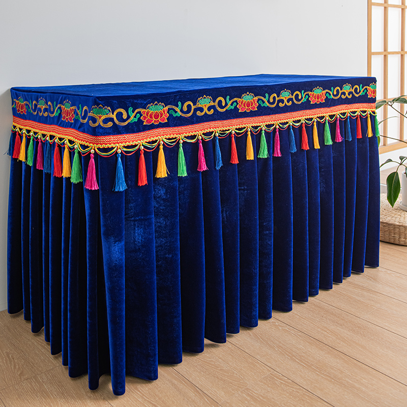 寺庙供桌刺绣莲花桌布供佛桌布丝绒桌裙套桌围布八仙桌桌围布定制