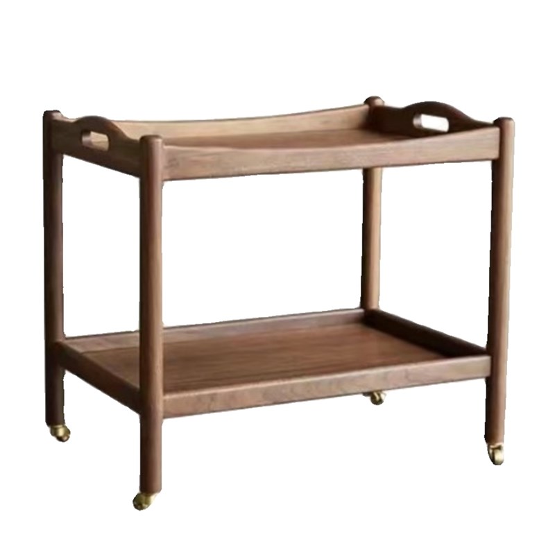 北欧边几小推车客厅沙发黑胡桃可移动带轮茶几桌实木角几