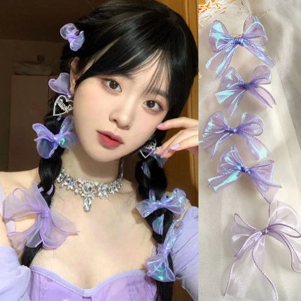 蝴蝶结发夹仙女发饰甜美紫色编发仙气发带网红拍照写真发卡头饰发