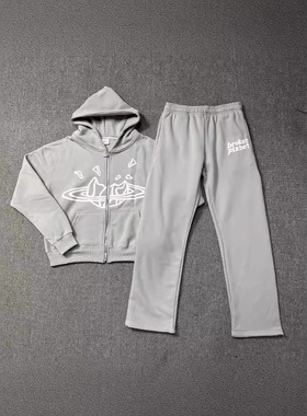 跨境broken planet潮牌字母数码印花连帽衫高街宽松休闲卫衣套装