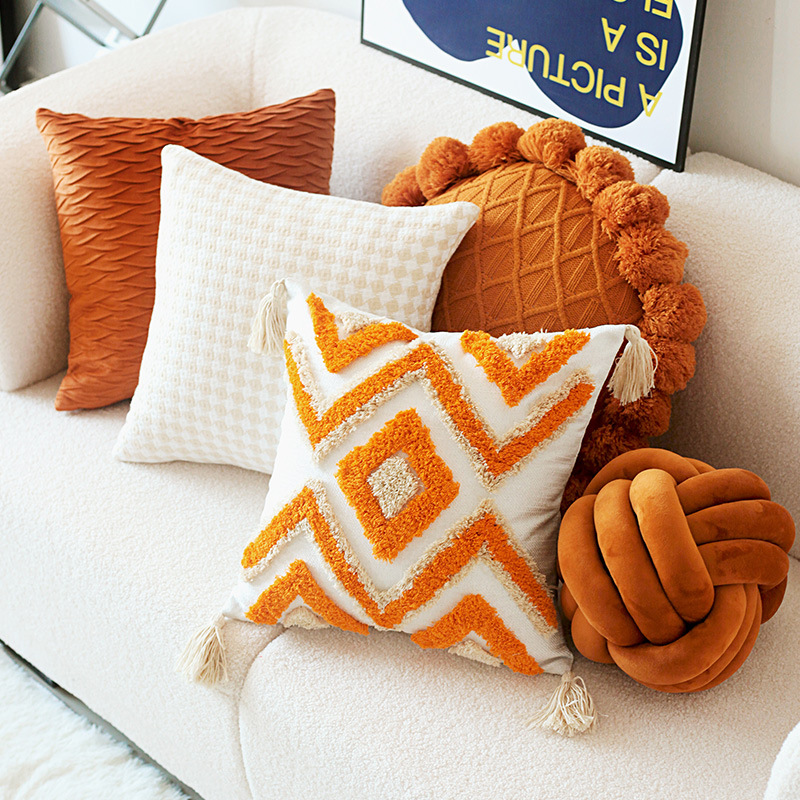 绒亦轻奢现代针织抱枕套沙发客厅北欧ins风靠枕橘色白色床头靠垫