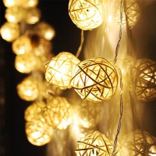 20 led warm white rattan ball string fairy lights for xmas w