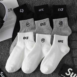 篮球袜纯棉防臭女中筒袜男款 白色中短筒男士 袜子中筒袜黑色女夏款