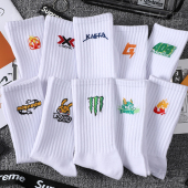 纯棉中筒袜篮球袜秋冬季 夏季 防臭学生女高筒袜 中筒袜白色男款 男士
