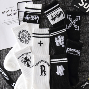白色袜子男中筒袜ins潮百搭篮球高筒袜运动秋冬季 情侣长筒袜女士