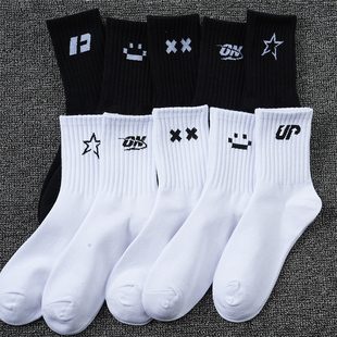 防臭学生袜秋冬季 白色夏季 女加厚袜 简约纯棉男款 黑白色中筒袜男士