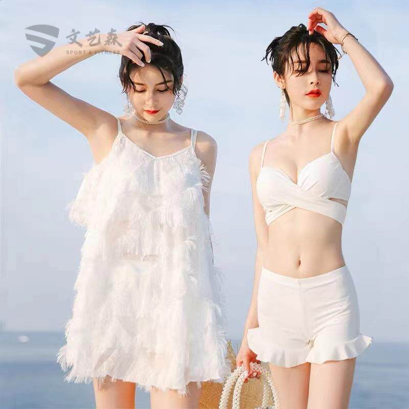 2025夏季仙女风羽毛比基尼三件套