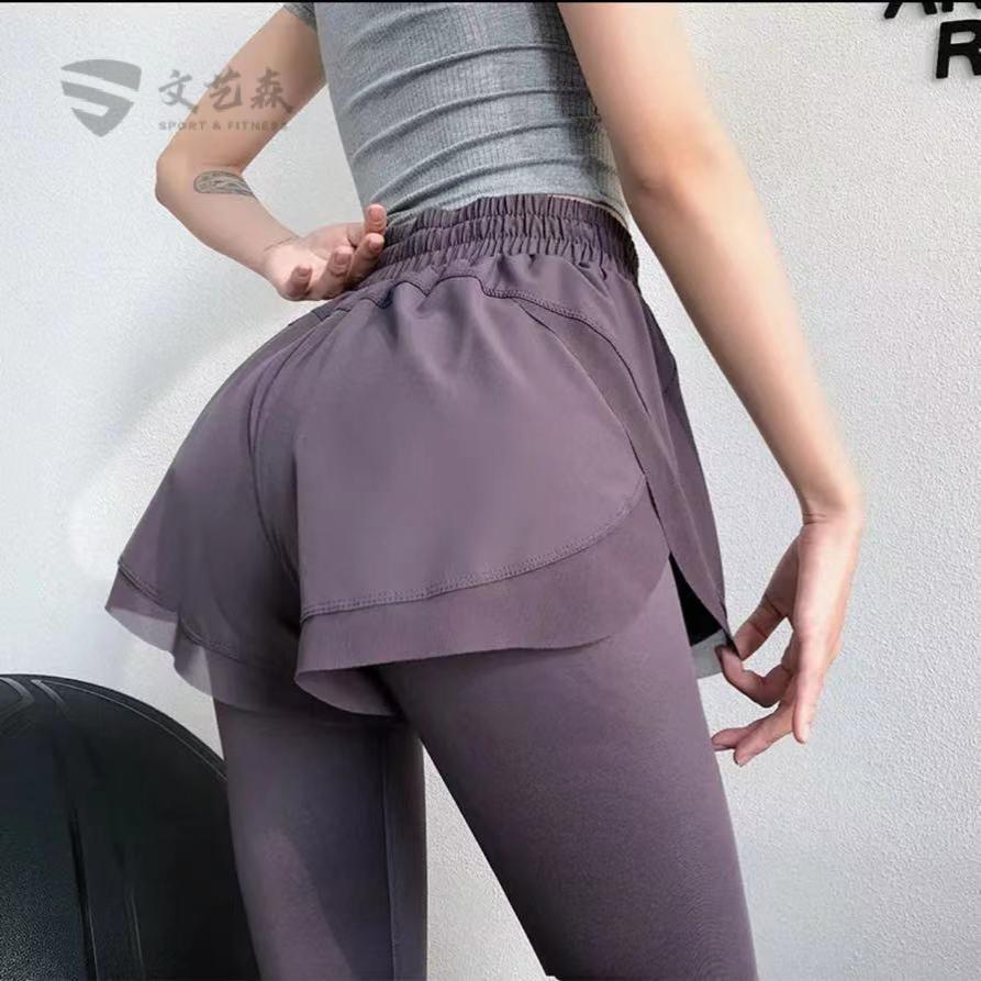 女假两件运动裤秋冬款跑裤舞蹈裙裤弹力网纱亲服顺滑休闲裤