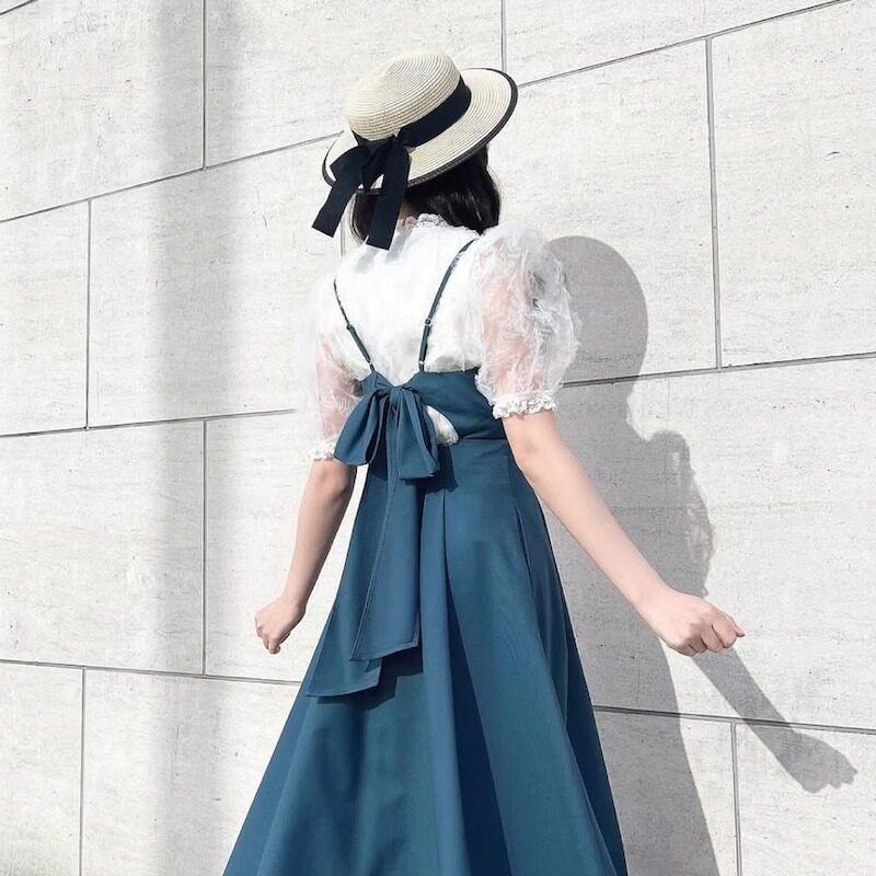 日单帽子夏季草帽法式平顶礼帽蝴蝶结女士平顶女帽海边遮阳帽女帽
