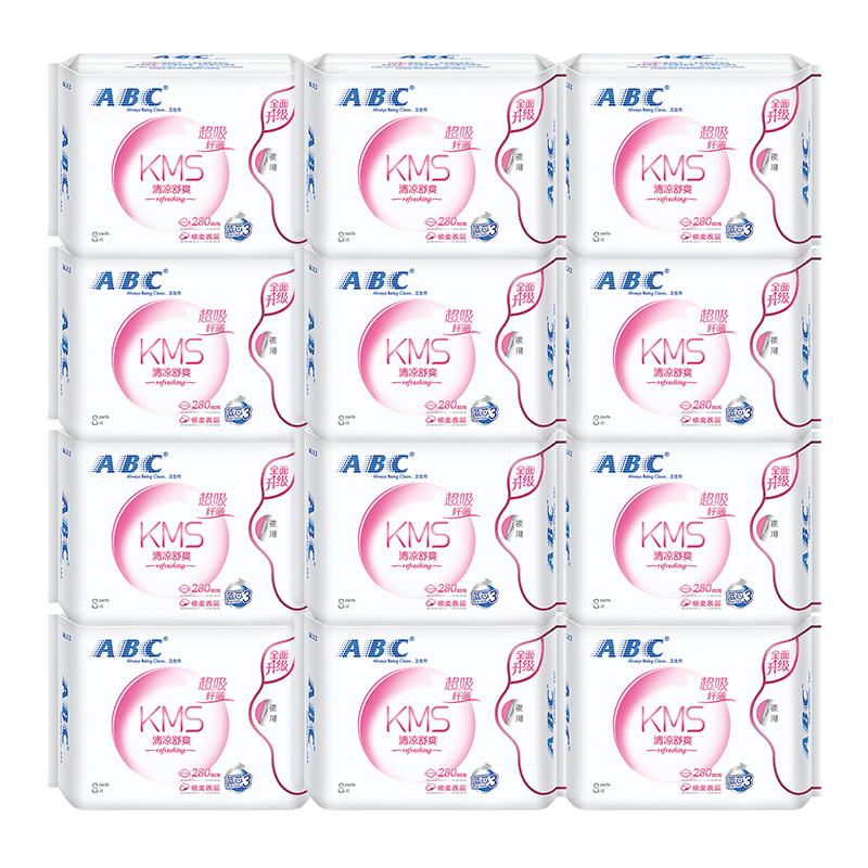 abc卫生巾夜用280mm棉柔超薄姨妈女整箱批发组合装正品官方旗舰店