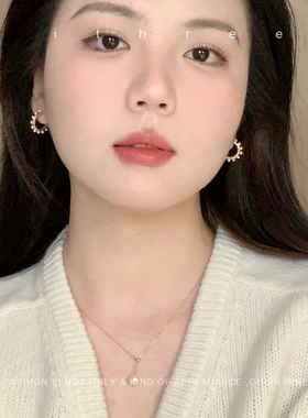 ithree 纯银简约小珍珠耳圈女自制法式高品质高级感设计感耳饰