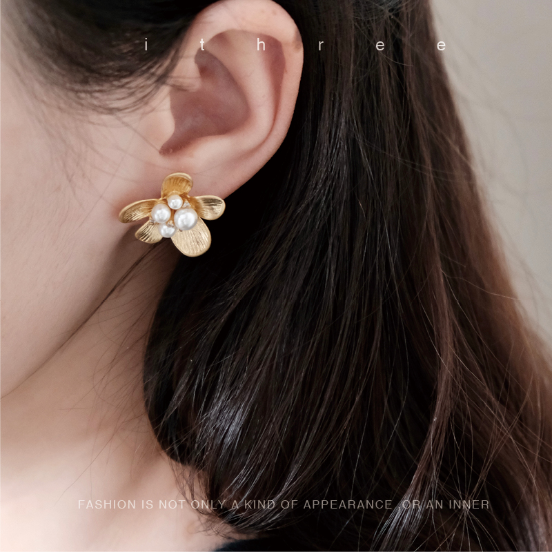 精致贵气女山茶花耳钉珍珠花朵