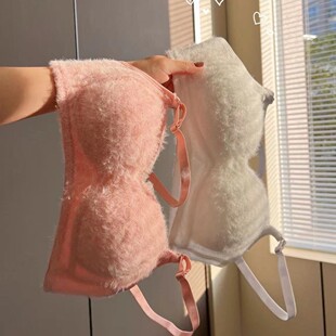 美背秋冬季保暖文胸无钢圈毛茸茸少女学生高中生内衣可爱加绒胸罩