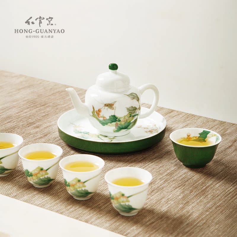 红官窑功夫茶具套装茶壶主人杯茶杯家用中式高白玉醴陵瓷器拾趣新