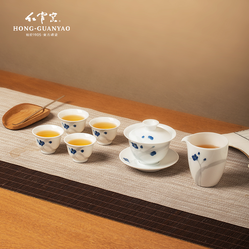 红官窑新款功夫茶具套装家用陶瓷茶壶茶杯醴陵釉下彩礼盒兰谷幽香