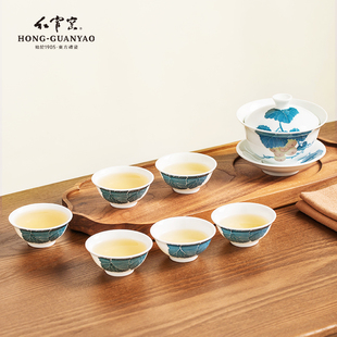 醴陵陶瓷三才盖碗茶杯公道杯釉下彩瓷器大雅品心 红官窑茶具套装