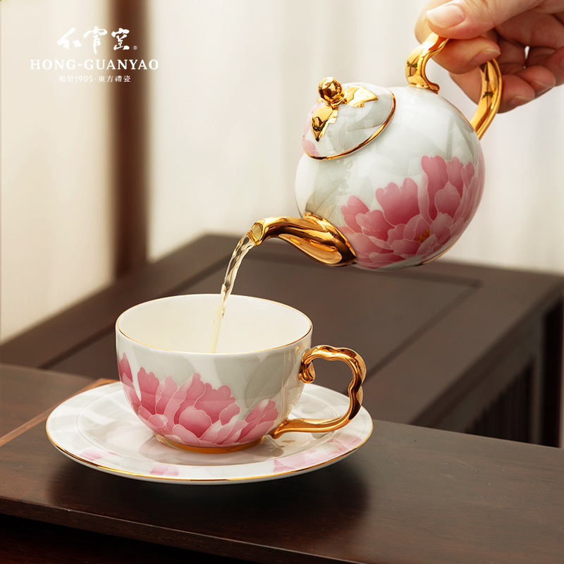 红官窑釉下彩咖啡杯套装下午茶具高档精致陶瓷杯子茶杯碟国色无双