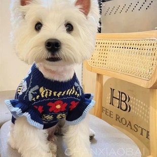 背心 雪纳瑞西高地小型犬保暖毛衣花边袖 秋冬新款 宠物狗衣服泡泡袖