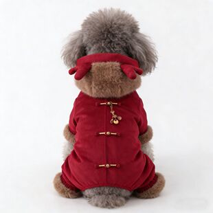 新年狗狗猫猫国风唐装新中式连体衣春拜年服冬装保暖四脚衣