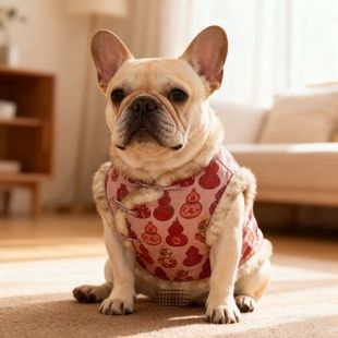 宠物狗狗过年衣服法斗巴哥加绒保暖拜年服唐装喜庆新年装防寒马甲