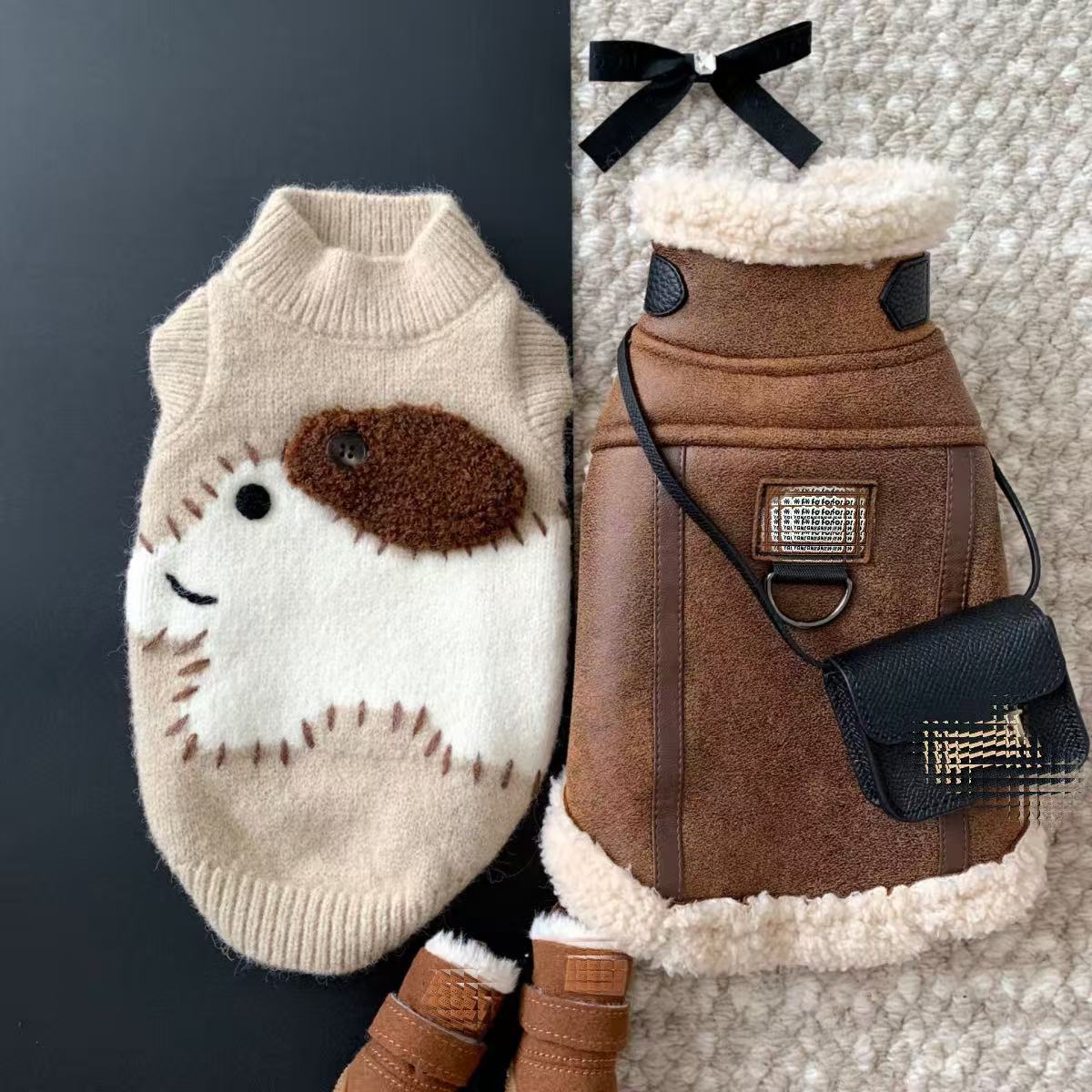 宠物狗狗衣服皮夹克雪纳瑞泰迪博美西施小型犬猫冬天加绒加厚马甲