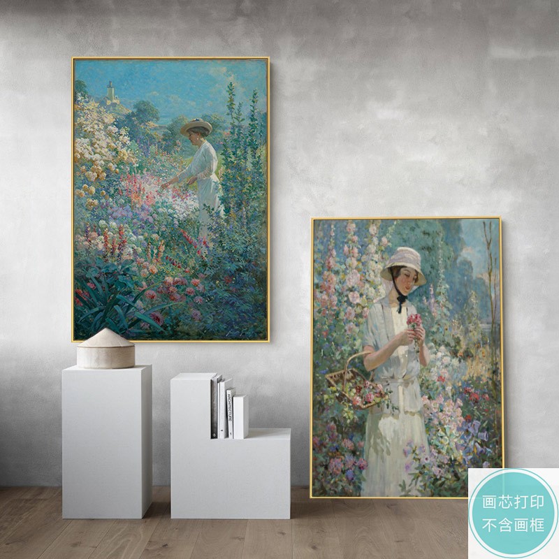 欧式古典花卉花丛风景油画复古大师书房静物油画装饰画替换画芯心图片