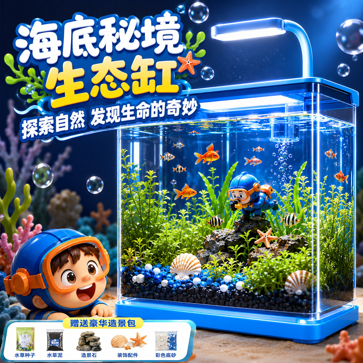 DIY海底秘境生态鱼缸迷你造景种植养鱼儿童科学观察玩具生日礼物