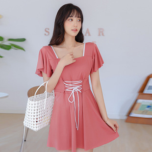 胖MM泳装 游泳馆泡温泉遮肉显瘦修身 泳衣女士连体裙式 大码