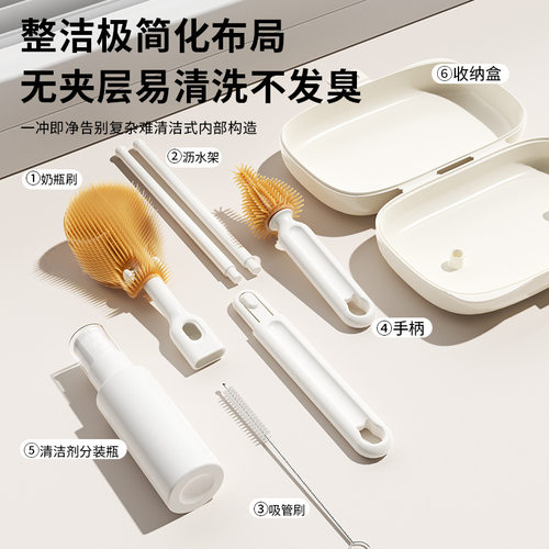 婴儿双面折叠式清洗刷奶瓶刷套装清洁刷外出多功能刷子沥水架