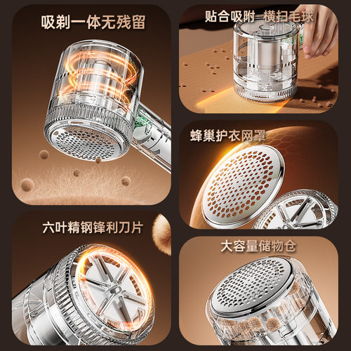 手持六叶衣物去毛器不伤衣剃毛机家用充电式新款全透明毛球修剪器
