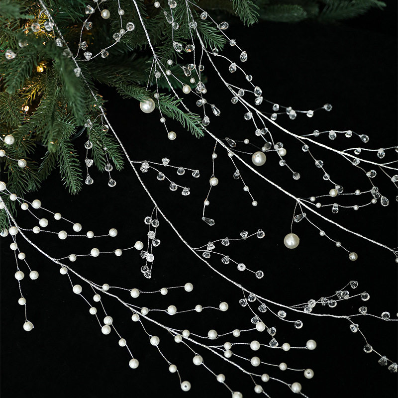新款圣诞水晶链串珍珠珠串挂件圣诞树花环藤条装饰圣诞节场景布置