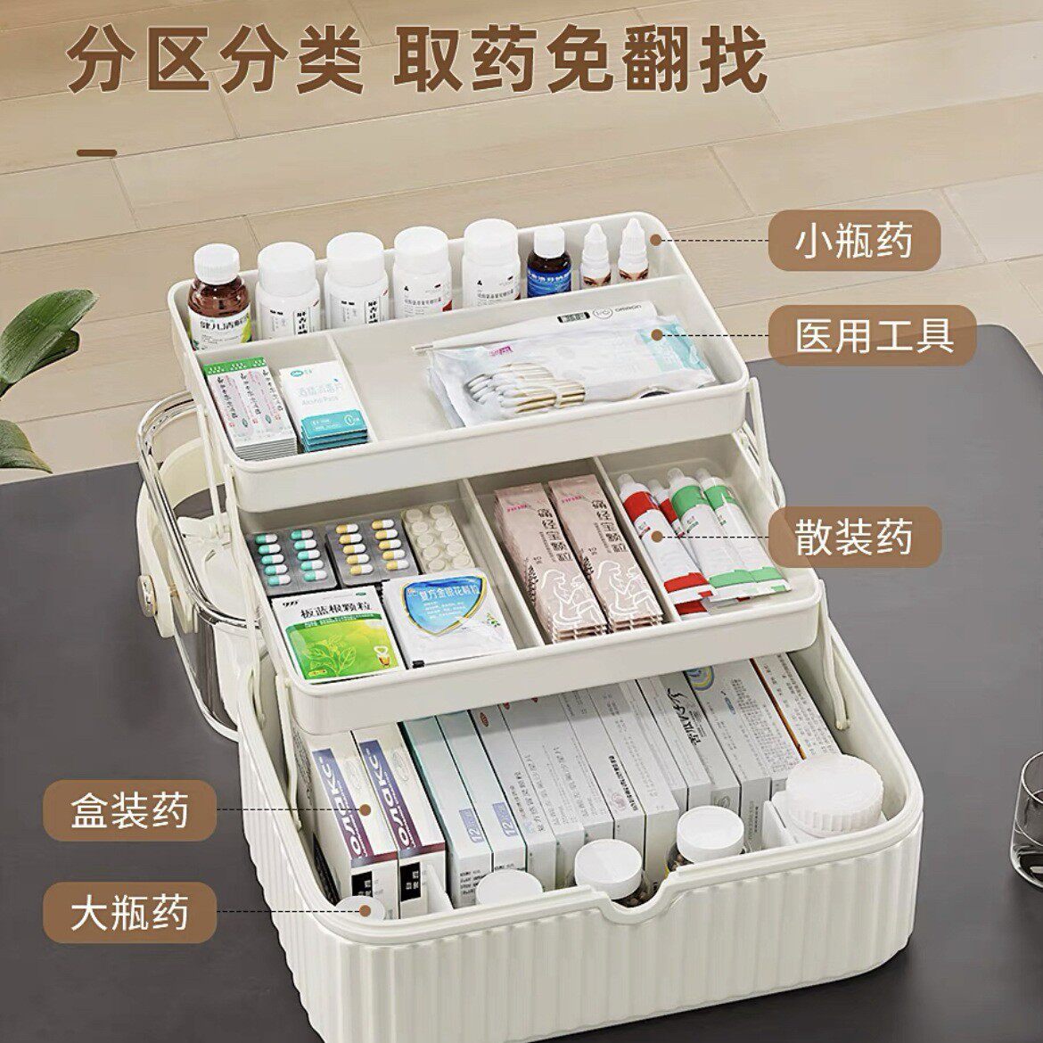 医药箱家用药品收纳盒手提式医药箱大容量多层常备药品分装盒
