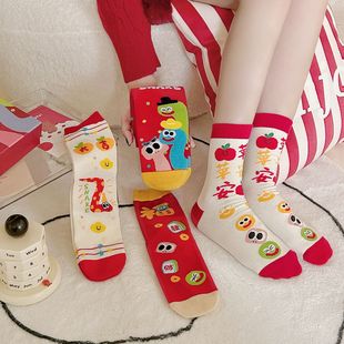 本命年大红男女情侣袜蛇年大运喜庆袜子中筒礼盒棉袜袜子一件