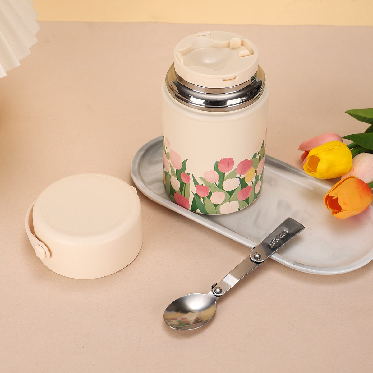 316不锈钢保温杯家用大容量带勺水杯新款高颜值郁金香手提焖烧杯,餐饮具,焖烧杯,淘宝优惠券,粉丝福利购,淘宝优惠卷