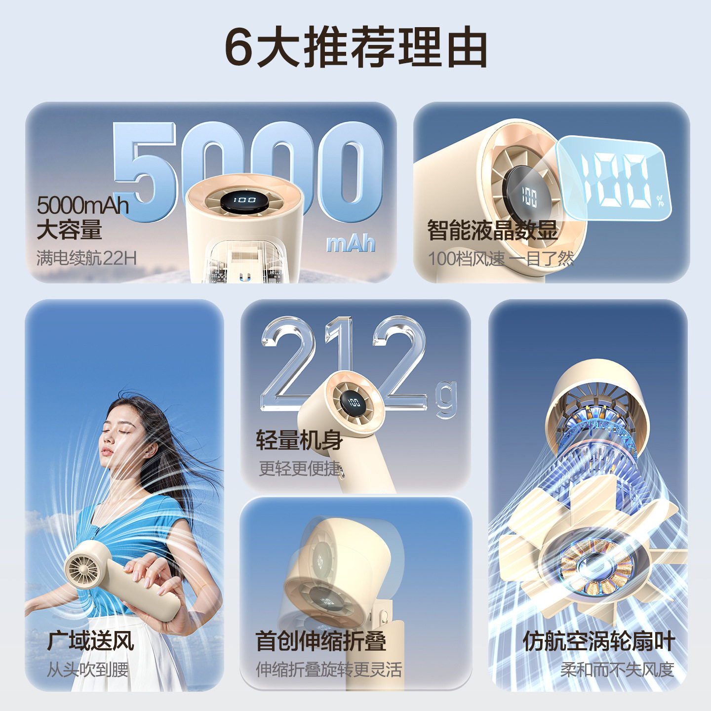 2026新款手持挂脖小风扇式USB充电长续航大风力户外降温风扇