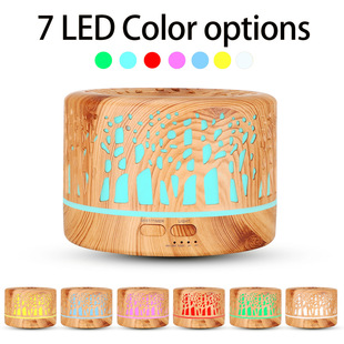 小鸟依人新款 500ml木纹超声波办公桌面 雕花香薰机镂空香薰加湿器