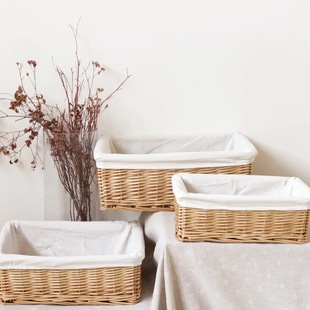 藤编原色桌面杂物筐日式橱柜整理编织篮儿童玩具框玩具收纳篮筐