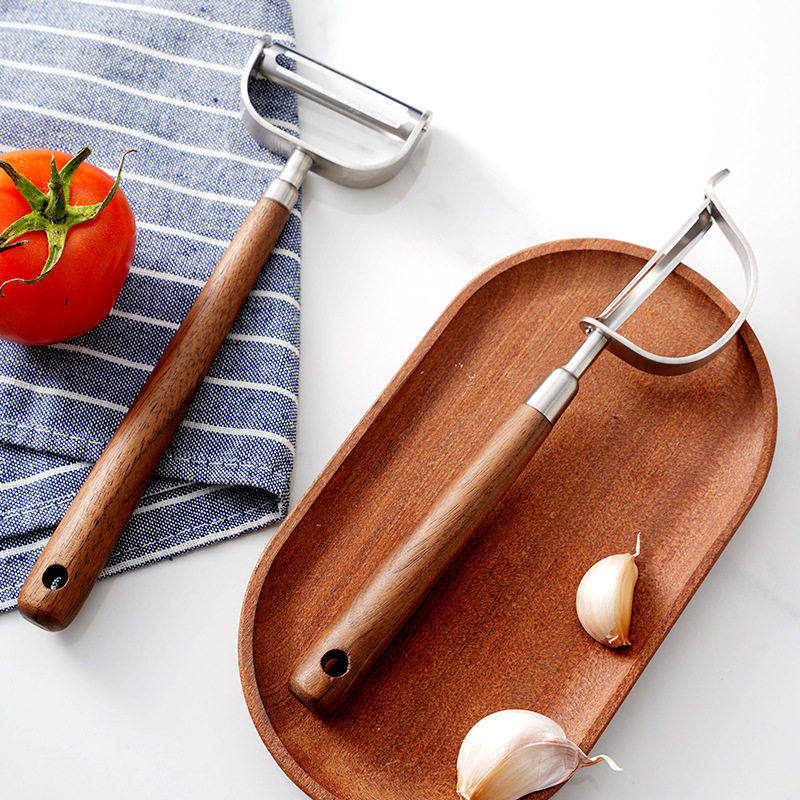 304不锈钢胡桃木削皮刀日式家用厨房小工具水果刮皮器土豆瓜刨刀