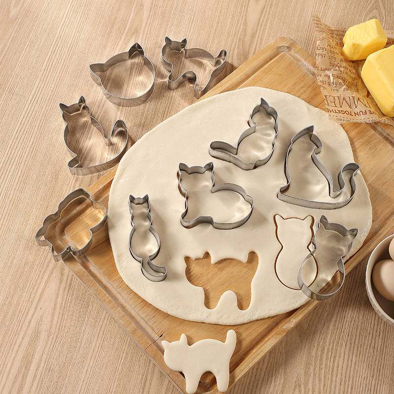 创意小猫饼干模具9件套不锈钢卡通动物模DIY曲奇饼干模具烘焙工具