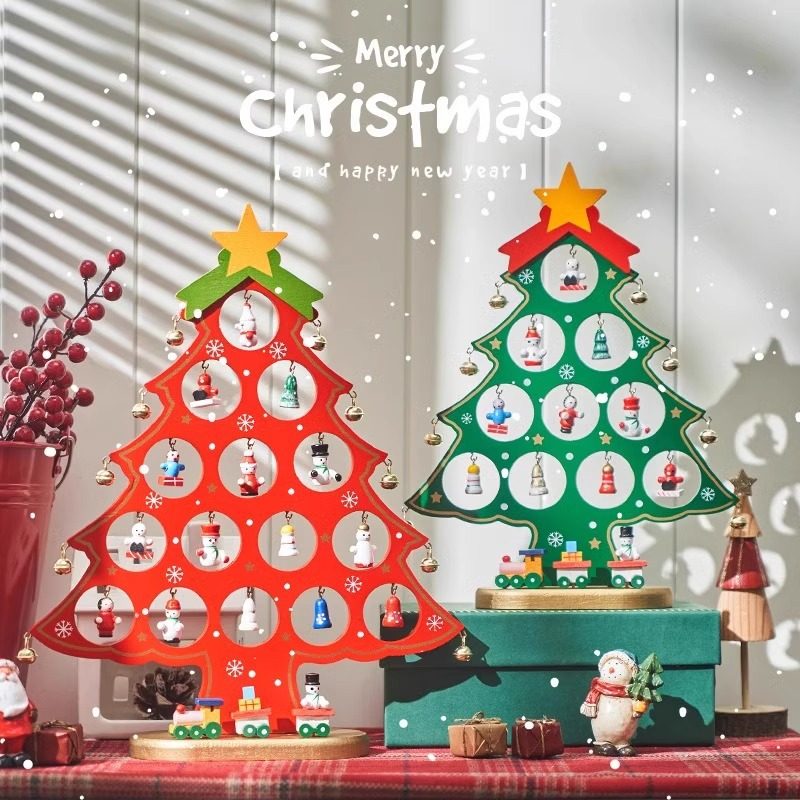 圣诞节创意木质圣诞树桌面小型圣诞树装饰品场景布置摆件