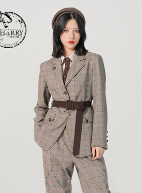 D-HARRY/迪哈利格子外套春新款上衣复古设计感装DH231A95923D