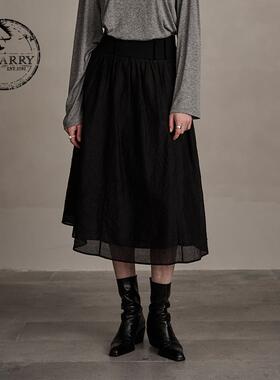 D-HARRY/迪哈利2024冬新款复古优雅黑色微阔A字长裙DH244M97899D