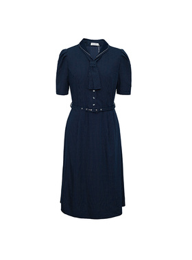 D-HARRY/迪哈利夏新款复古优雅波点藏青色连衣裙DH232J96205D