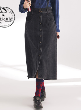D-HARRY/迪哈利2024春季新款复古百搭黑色牛仔背带裙DH241H96877D