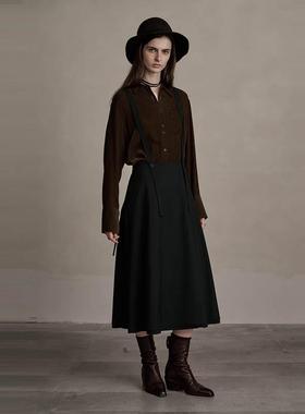 D-HARRY/迪哈利2024冬季新款深绿色背带式半裙中长裙DH244M97807D