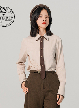 D-HARRY/迪哈利浅条纹衬衫春新款气质百搭衬衣长袖DH231D95922D